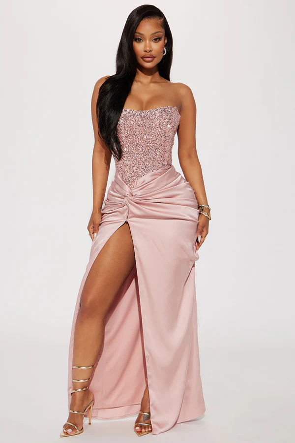 Clara Sequin Satin Gown - Pink