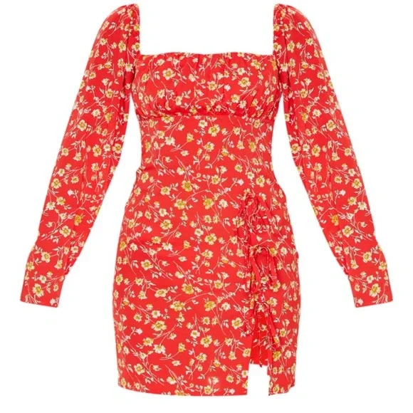 PrettyLittleThing Red Floral Dress