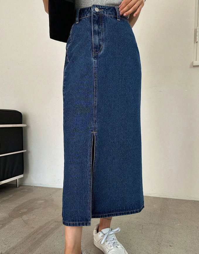 DAZY High Waist Split Thigh Denim Skirt