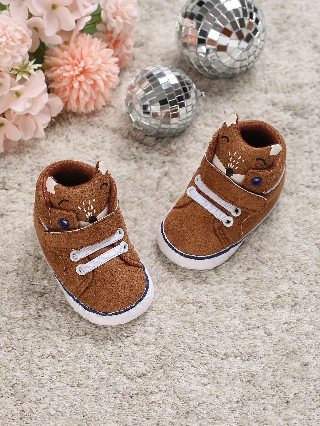 Baby Fox Decor Hook-and-loop Fastener Sneakers For Spring & Fall