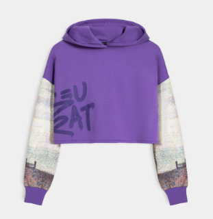 Printed Sleeves Cropped Hoodie