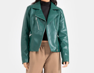 New Women Genuine Lambskin Real Leather Jacket Ladies Slim Fit Biker Coat Green WK077