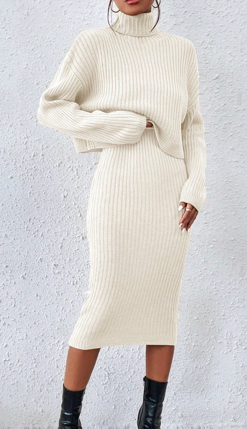 Privé Turtleneck Drop Shoulder Sweater & Knit Skirt