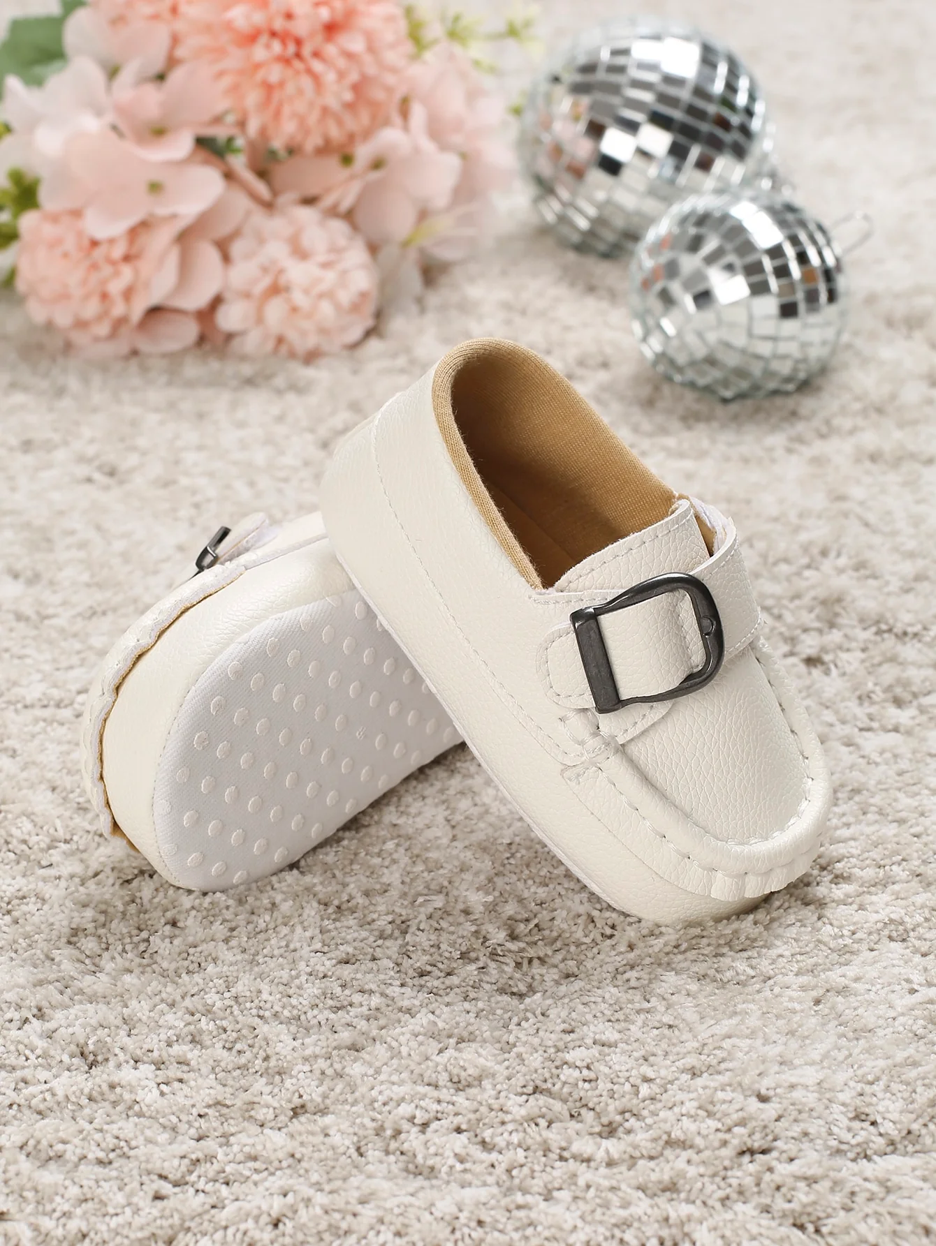 Baby Metal Decor Litchi Embossed Buckle Decor Loafers