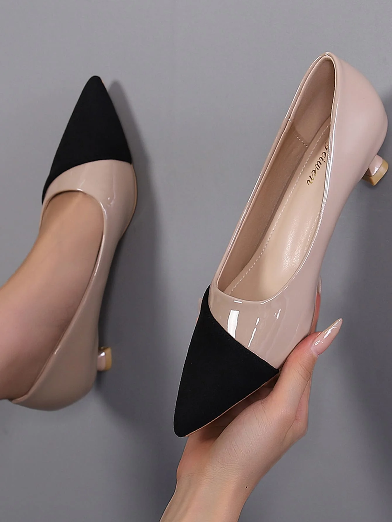 Two Tone Point Toe Heeled Court Pumps, Multicolor Elegant Color Blocking Women's High Heel Single Shoes