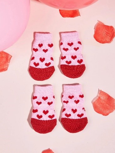 4pcs Heart Pattern Pet Socks