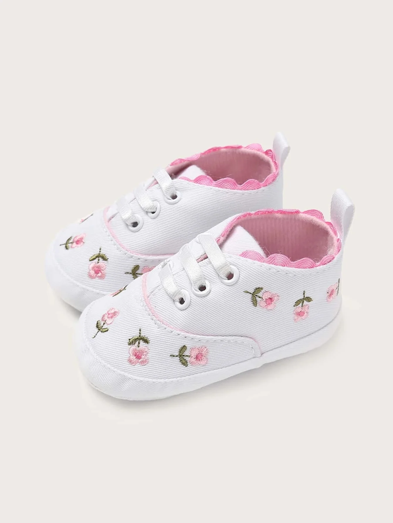 Baby Girl Floral Embroidered Lace-up Front Flats