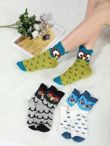 3pairs Owl Pattern Crew Socks