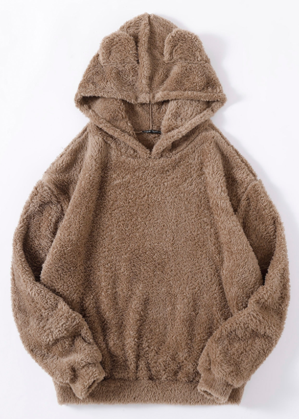 Drop Shoulder 3D Ear Teddy Hoodie