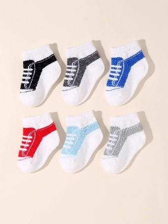 6pairs Baby Shoe Print Socks