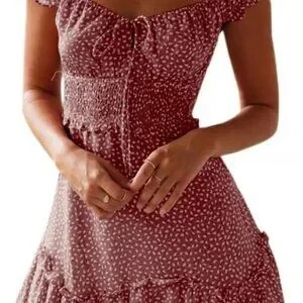 Ruffle Sleeve Sweetheart Neckline Printing Dress Mini Dress